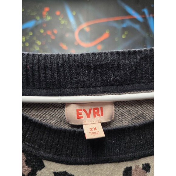 EVRI Leopard Print Pullover Sweater Crew Neck Relaxed Fit 2X - Picture 3 of 3